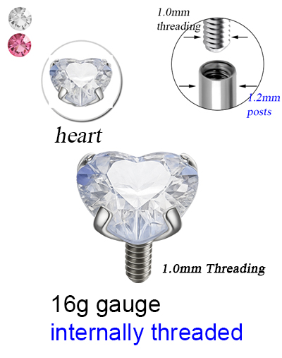 INMSJY2 16g Internally Threaded Jewelled Claw Set Attachment - Heart