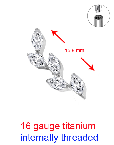 TINMJ4323-16g Titanium Internally Threaded Jewelled Attachment