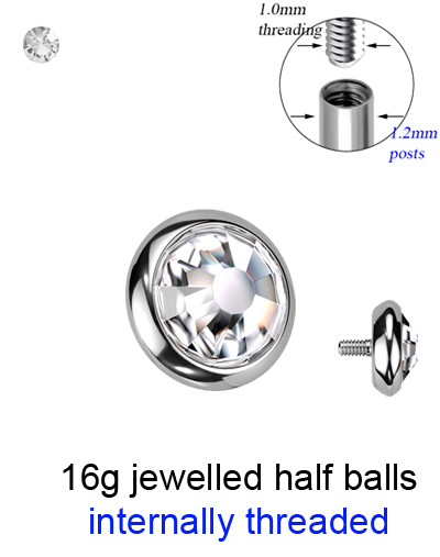INMJHBY-16g Internally Threaded Jewelled Half Ball
