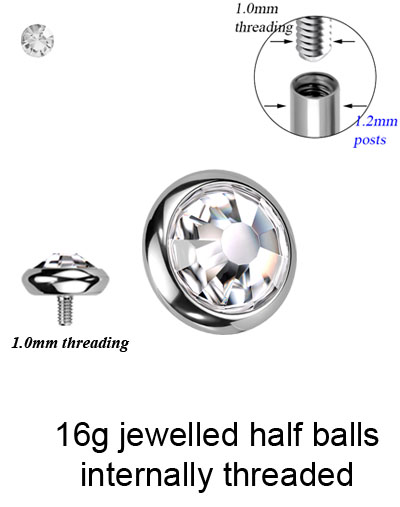 INMJHBY-16g Internally Threaded Jewelled Half Ball