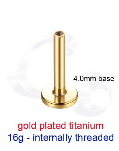 GPTINMLB-PIN Gold Plated Titanium Internal Threaded Labret Pin